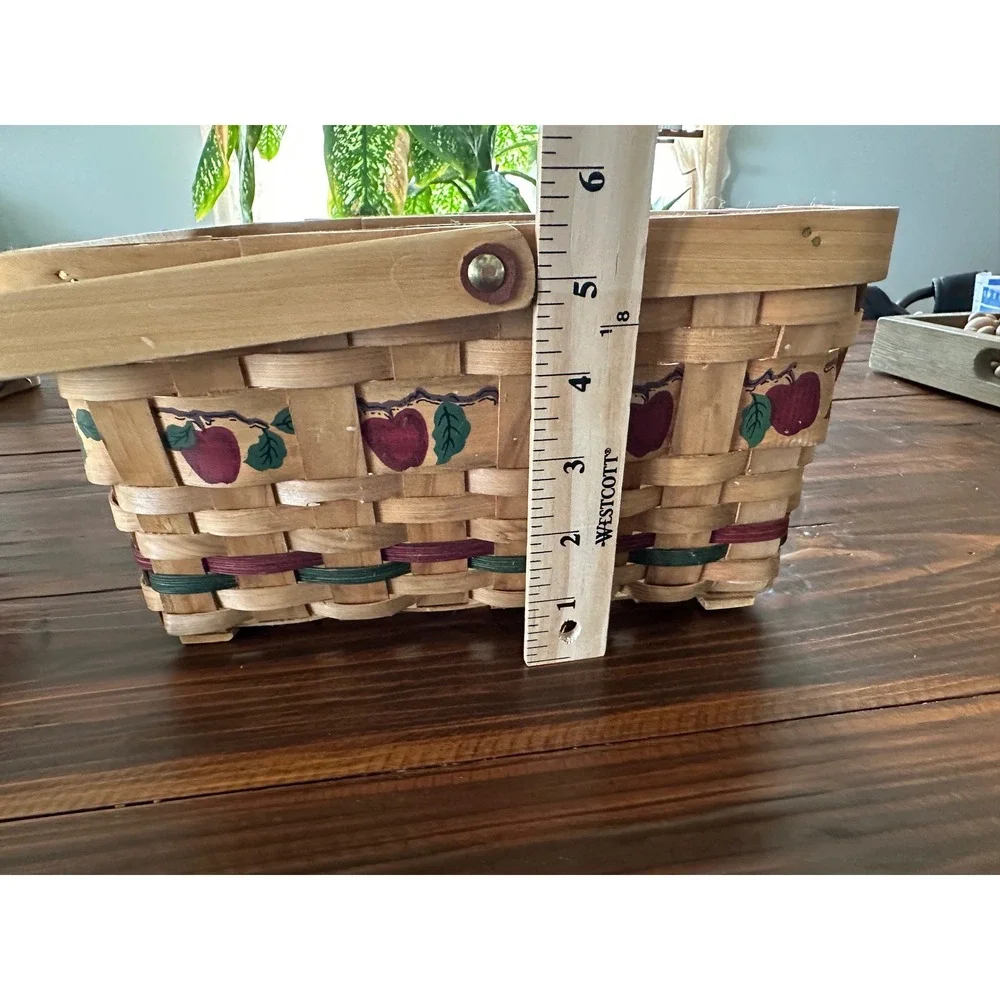 Vintage Woven Wood Splint Apple Basket Farmhouse Decor Swing Handle Rectangular